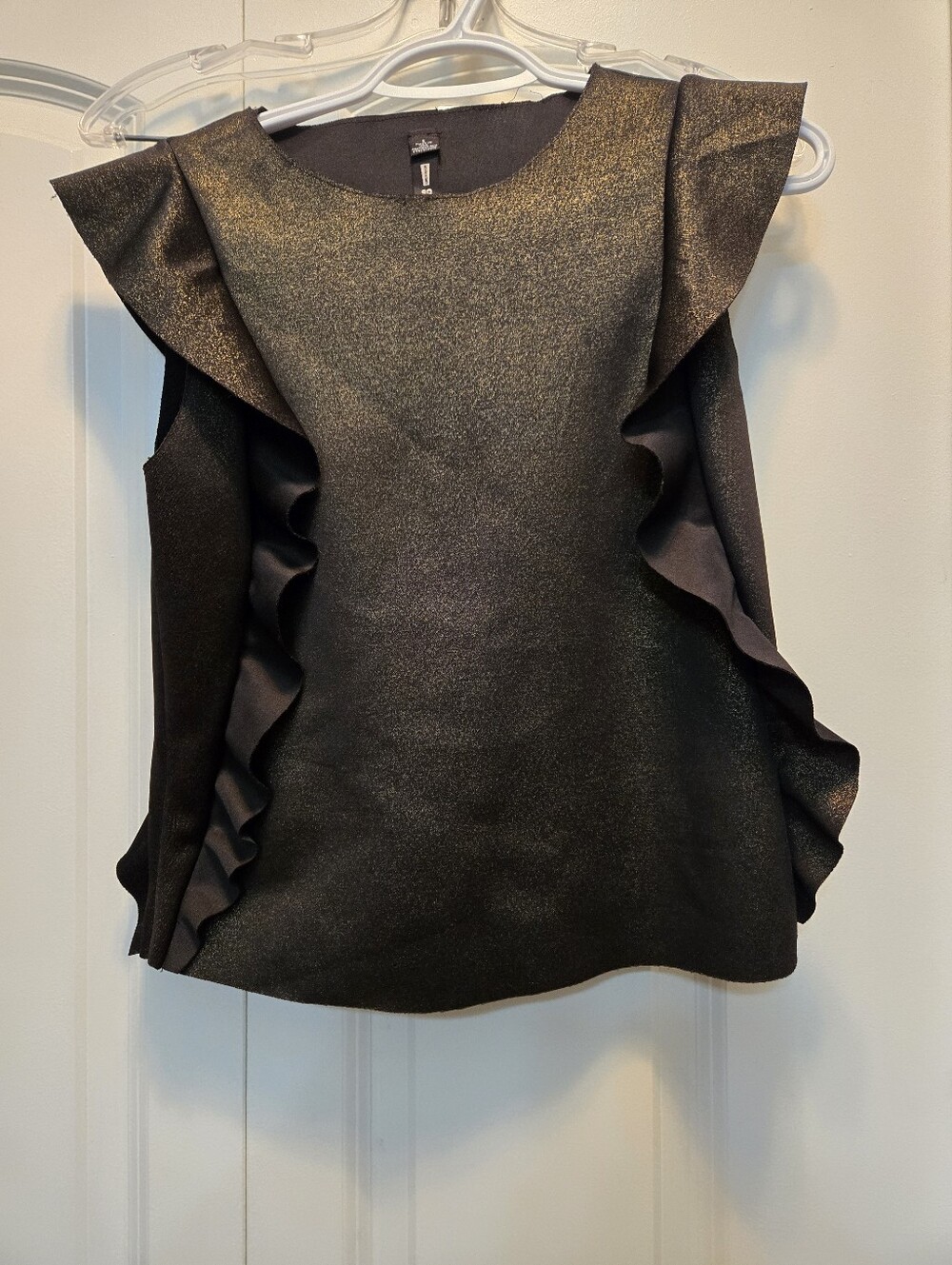 Lord & Taylor Design Lab Womens Metallic Black Ruffle Sleeve Top